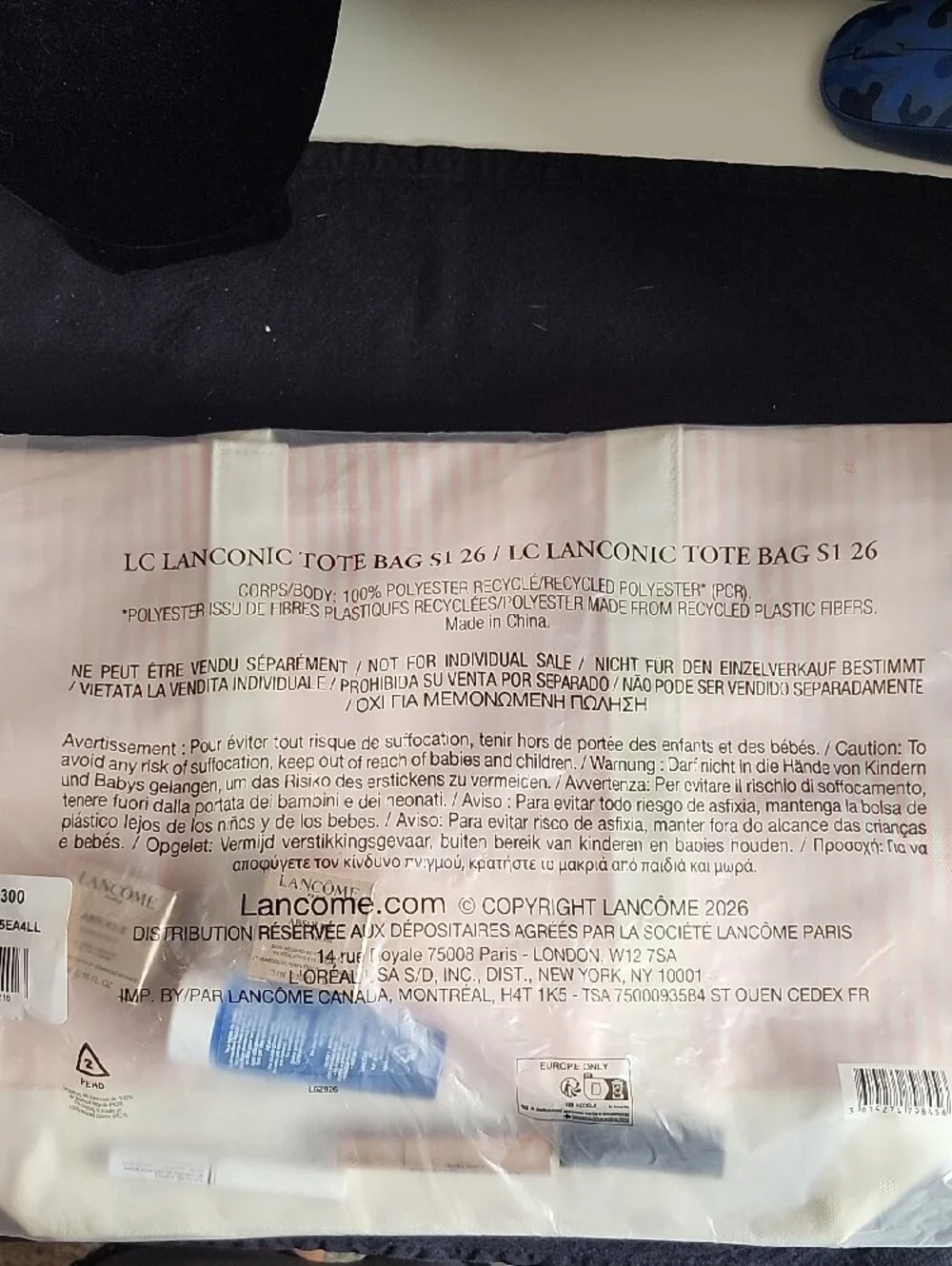 Lancome Pink Stripe Cosmetic Travel Tote with Beauty Essentials